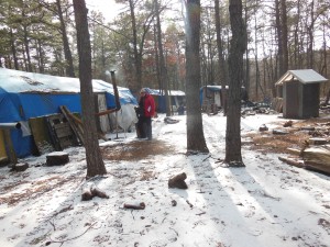 Tent City calvin near a chimney