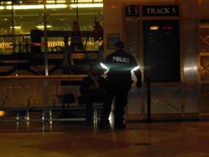 Tent City a cop in penn station throwing homeless humans out into the cold.