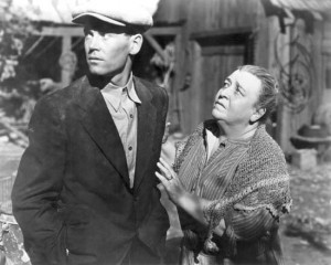 Tent City Tom Joad talking to his Mah. at the end of the movie they finally kissed goodbye.